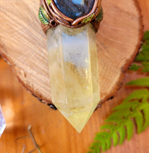 Magick Crystal Wand ~ Lemon Quartz, Aura Rose Quartz, Rainbow Moonstone & Labradorite