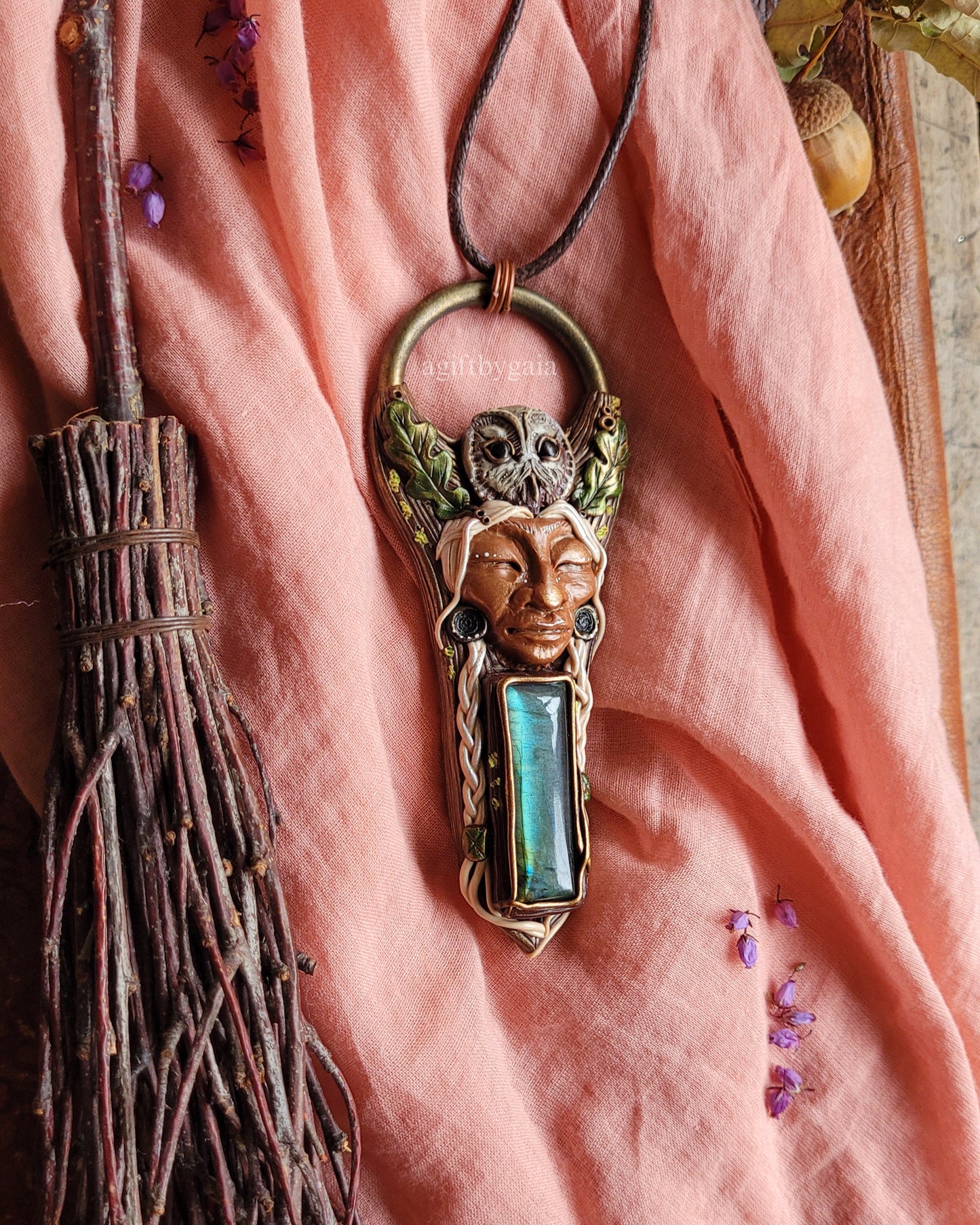 Wise Crone & Tawny Owl Talisman ~ Labradorite