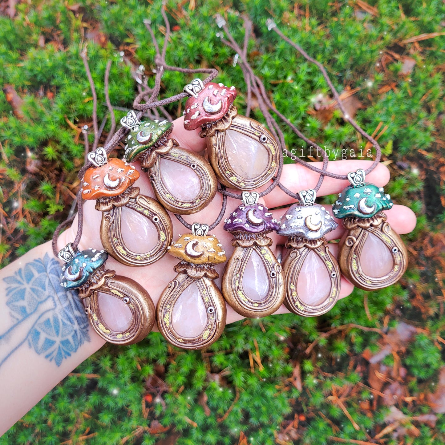 Self-love Crystal Moon Mushroom Talismans ~ Rose Quartz