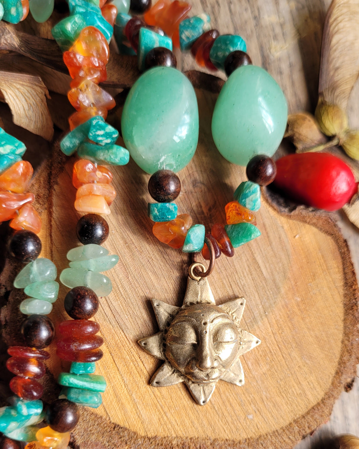 Sacred Sol Talisman ~ Bronze on crystal beads