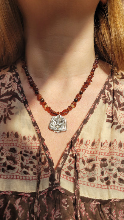 The Sisterhood Talisman ~ Fine recycled Silver with Peach Garnet & Sandalwood beads