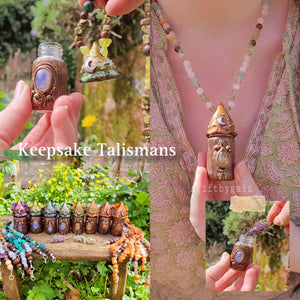 Keepsake Bottle Talisman ~ Rainbow Moonstone, Korean Jade, Unakite, Moss Agate & Sandalwood