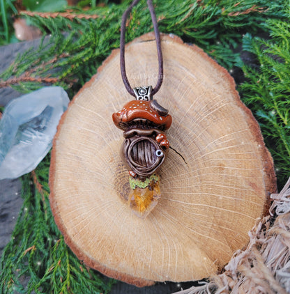 Crystal Moon Mushroom Faery House Pendant ~ Citrine
