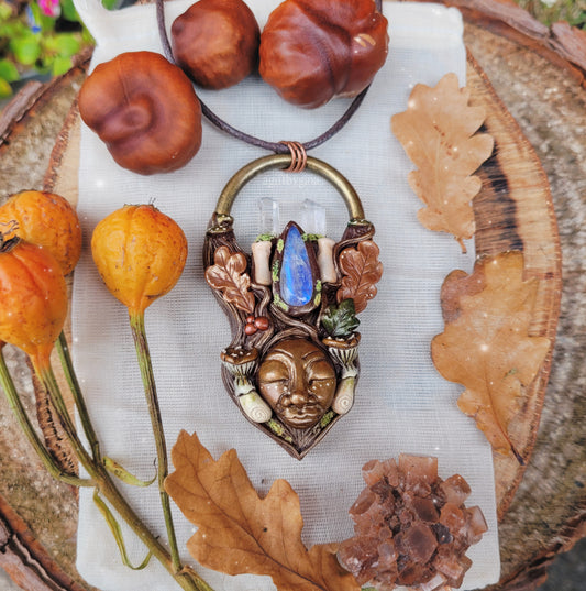 Goddess of Autumn Candle Talisman ~ Rainbow Moonstone & Clear Quartz