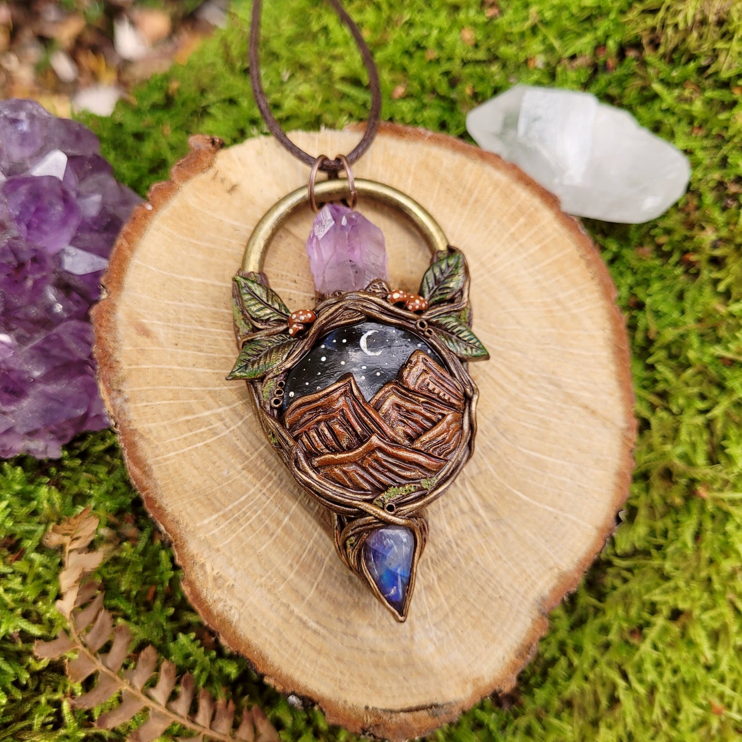 Mountain Dreamer Talisman ~ Rainbow Moonstone & Purple Amethyst