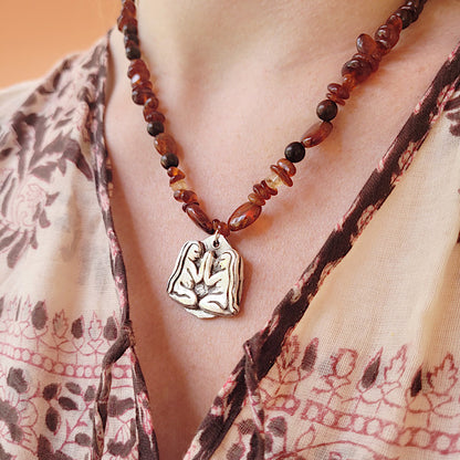 The Sisterhood Talisman ~ Fine recycled Silver with Peach Garnet & Sandalwood beads