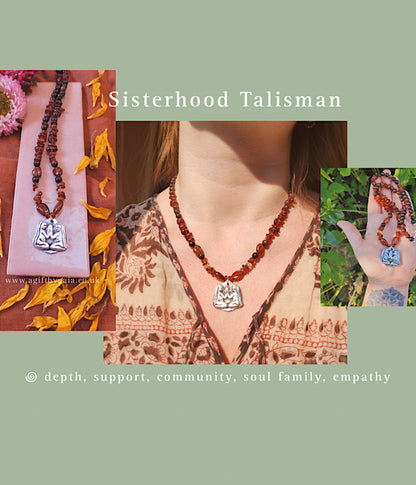 The Sisterhood Talisman ~ Fine recycled Silver with Peach Garnet & Sandalwood beads