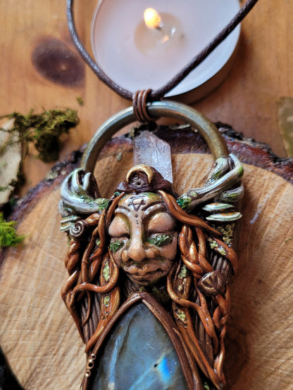 Elen of the Ways Antlered Goddess Wearable Sculpture Talisman ~ Silver Labradorite & Quartz