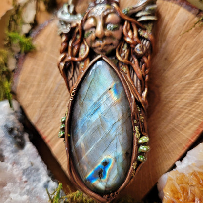 Elen of the Ways Antlered Goddess Wearable Sculpture Talisman ~ Silver Labradorite & Quartz