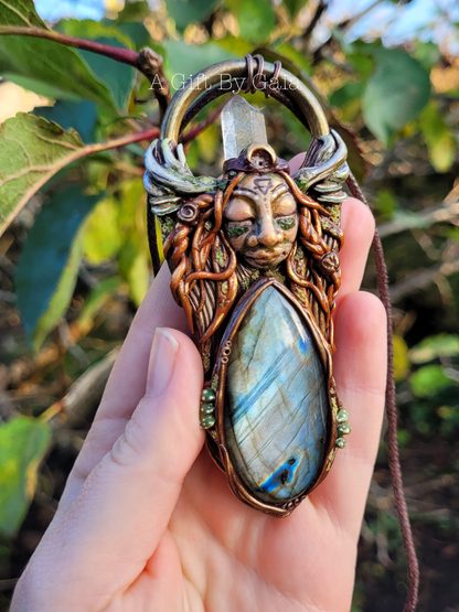 Elen of the Ways Antlered Goddess Wearable Sculpture Talisman ~ Silver Labradorite & Quartz