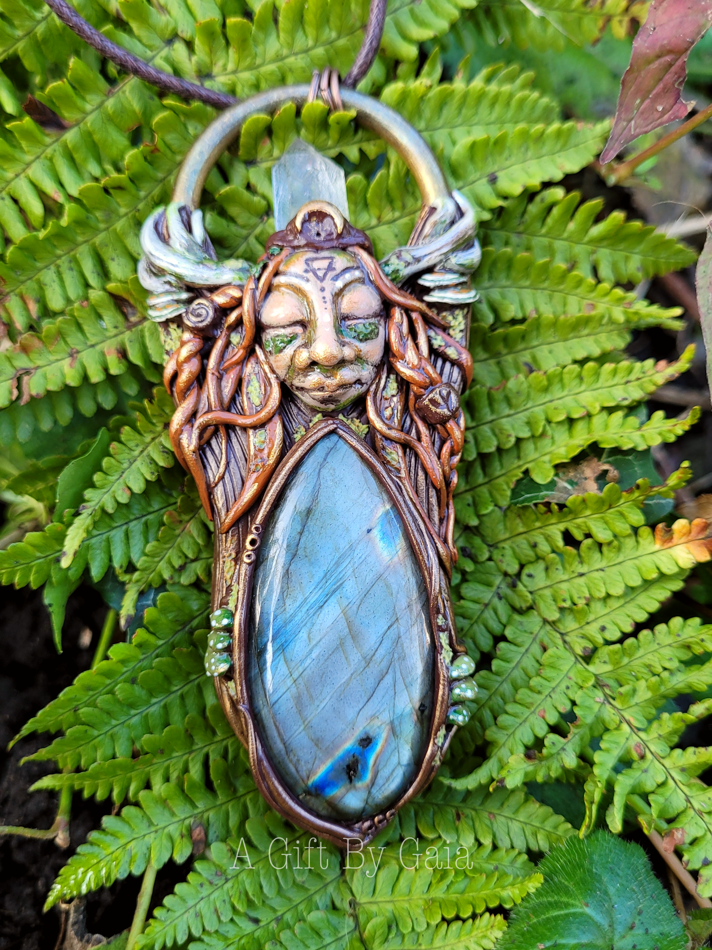 Elen of the Ways Antlered Goddess Wearable Sculpture Talisman ~ Silver Labradorite & Quartz