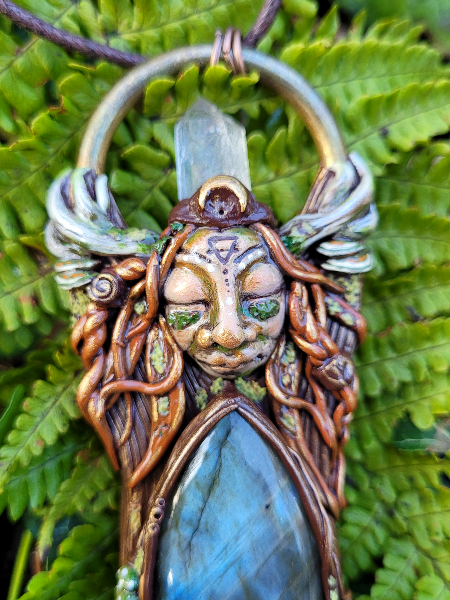 Elen of the Ways Antlered Goddess Wearable Sculpture Talisman ~ Silver Labradorite & Quartz