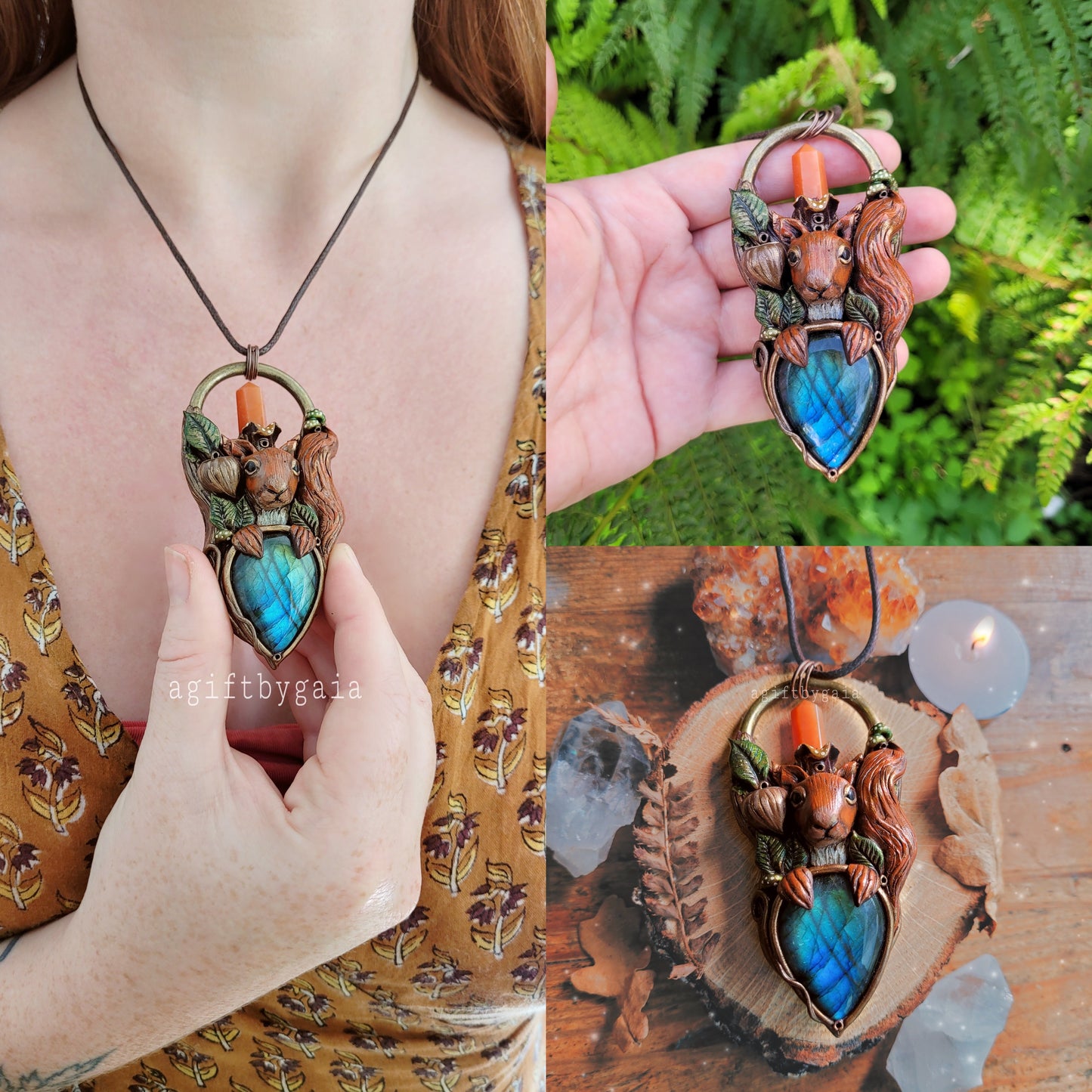 Red Squirrel Animal Talisman ~ Labradorite