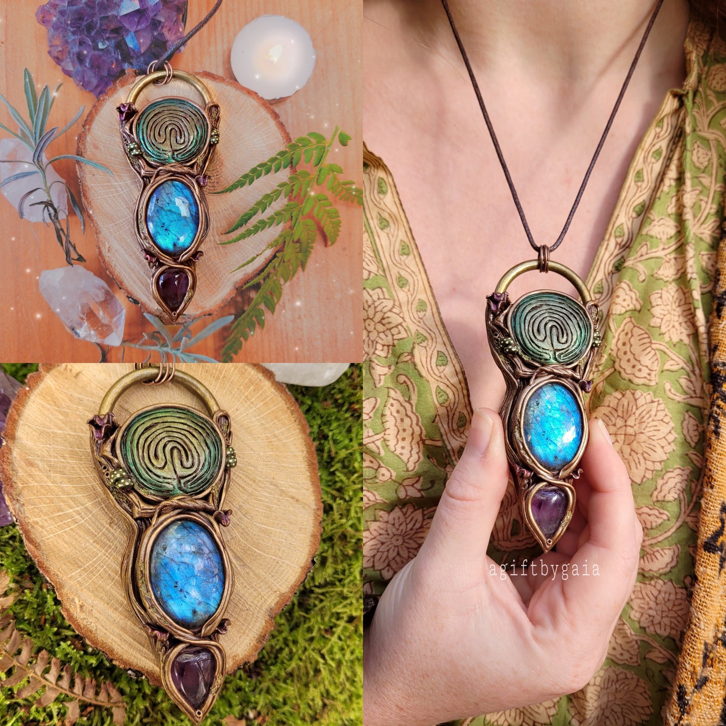 The Labyrinth Talisman ~ Amethyst & Blue Labradorite