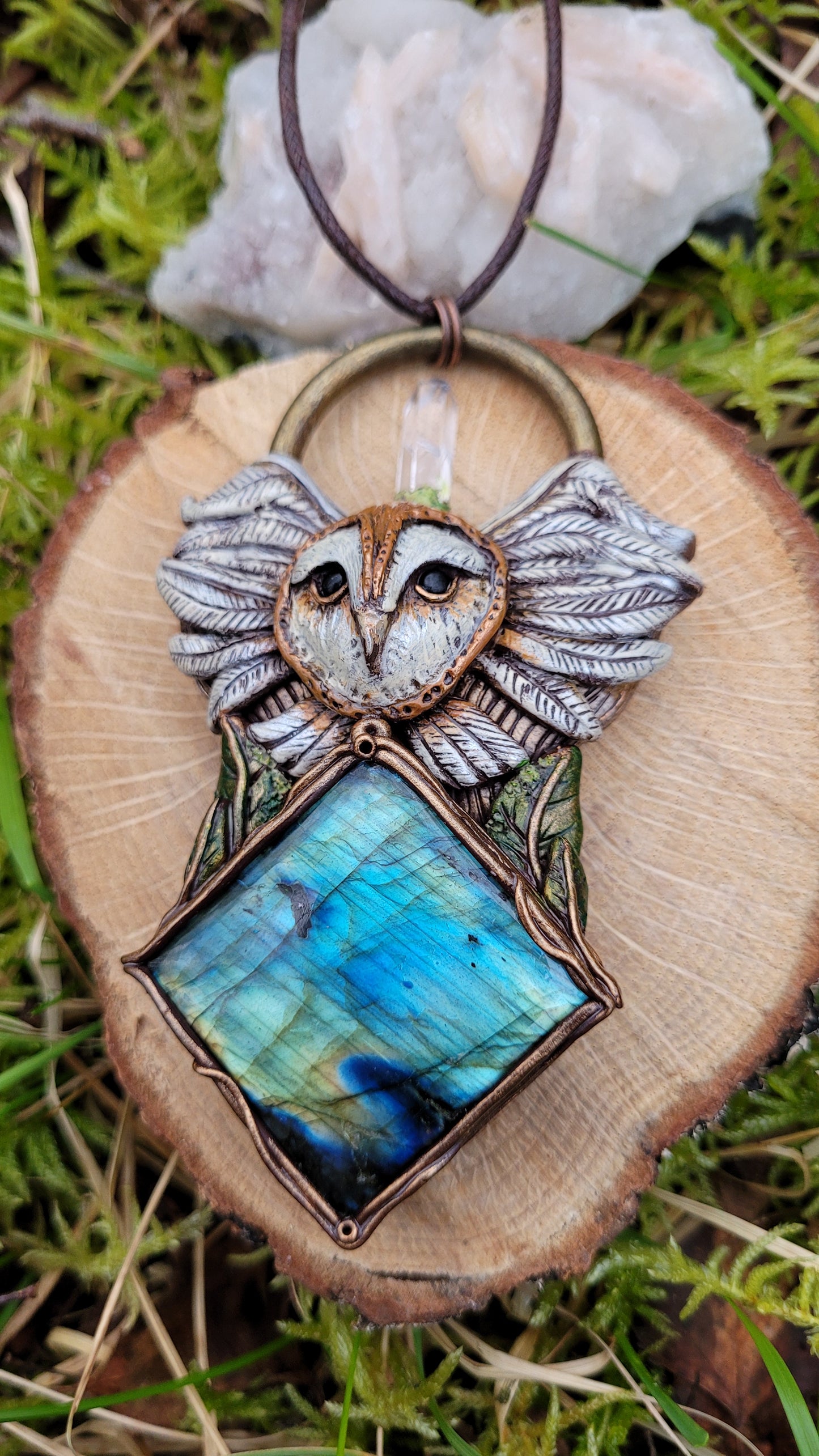 Barn Owl in Flight Talisman ~ Labradorite