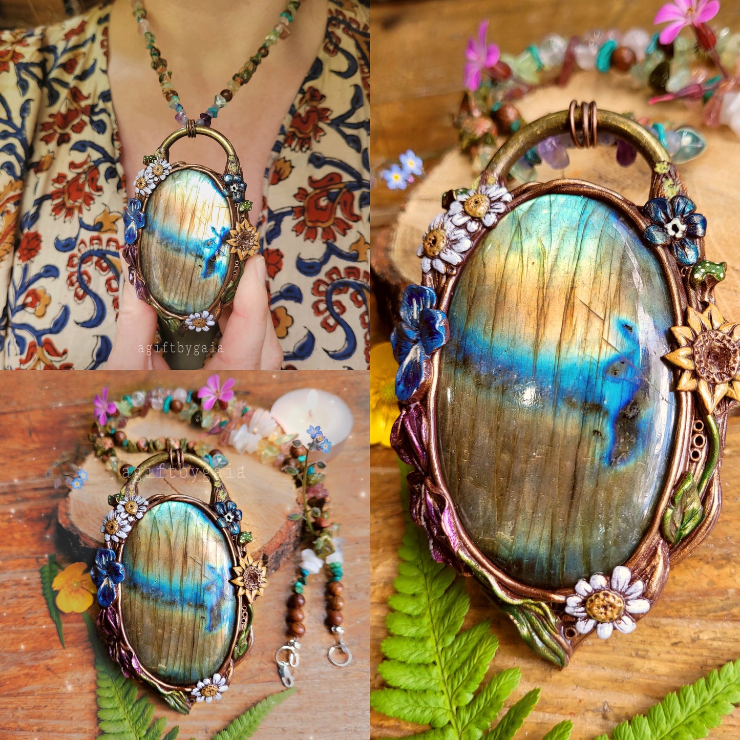 Ode to the Wildflowers Crystal Beaded Talisman ~ Golden Labradorite, Citrine, Turquoise, Blue Aventurine, Amethyst, Rose Quartz, Strawberry Quartz, Prehnite, Unakite, Sandalwood