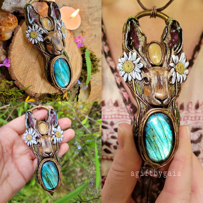 Hare in the Daises Talisman ~ Labradorite & Natural Citrine