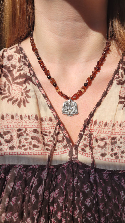 The Sisterhood Talisman ~ Fine recycled Silver with Peach Garnet & Sandalwood beads