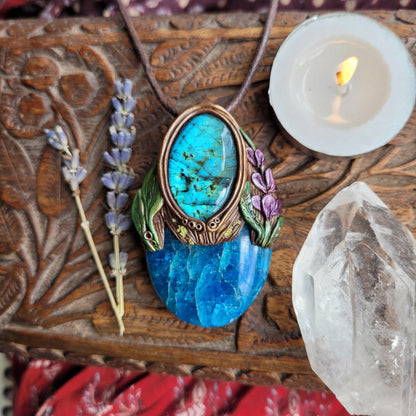 Sage & Lavender Prayer Pebble Talisman ~ Labradorite & Blue Appatite