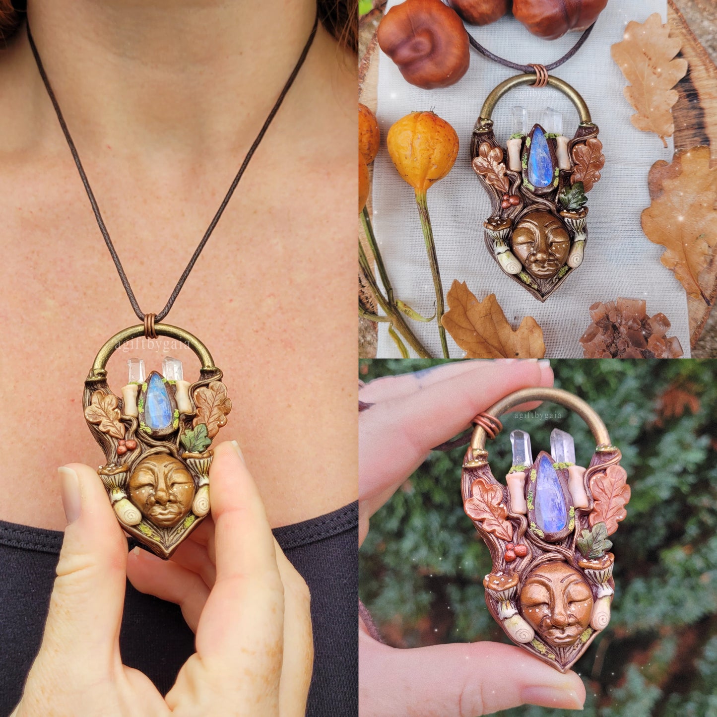 Goddess of Autumn Candle Talisman ~ Rainbow Moonstone & Clear Quartz