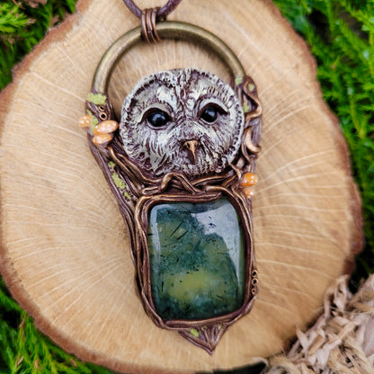 Wise Tawny Owl Talisman ~ Prehnite