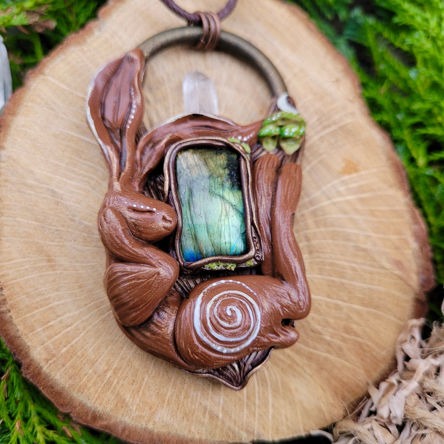 Sleeping Lunar Hare Fungi Talisman ~ Labradorite