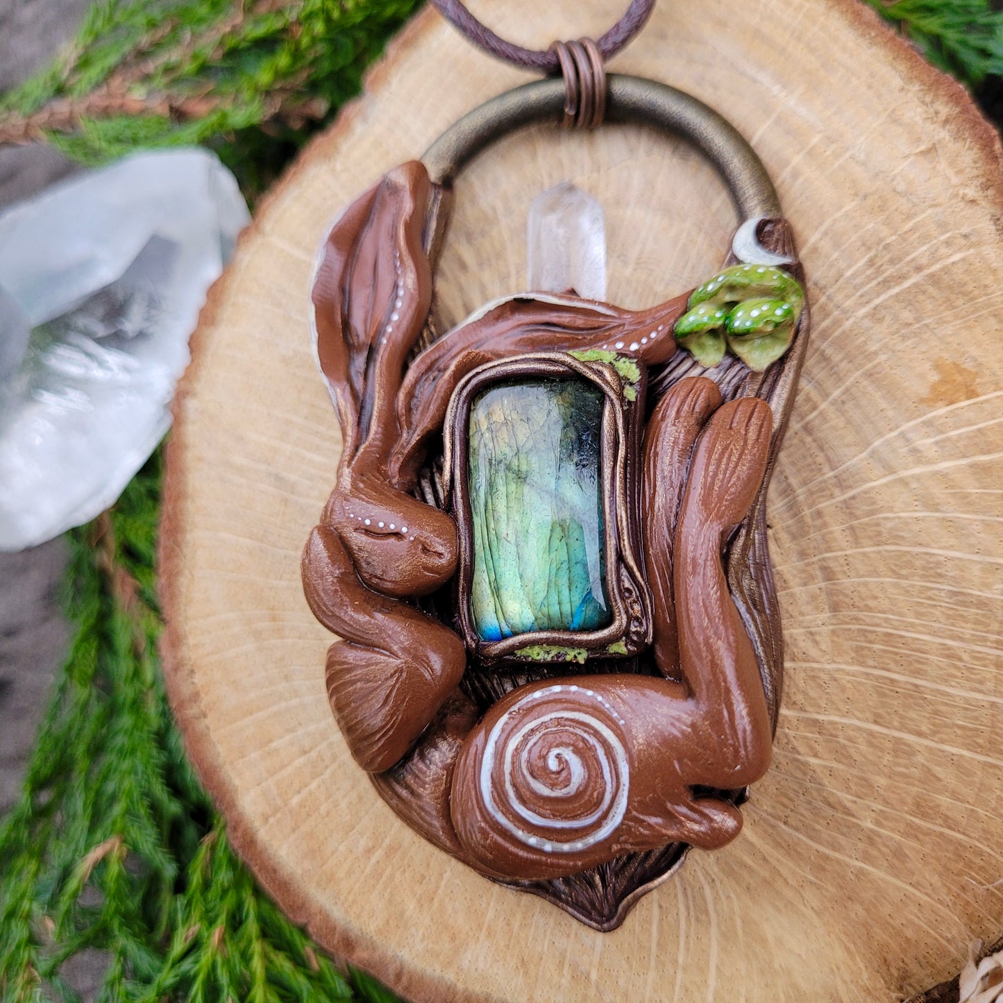 Sleeping Lunar Hare Fungi Talisman ~ Labradorite