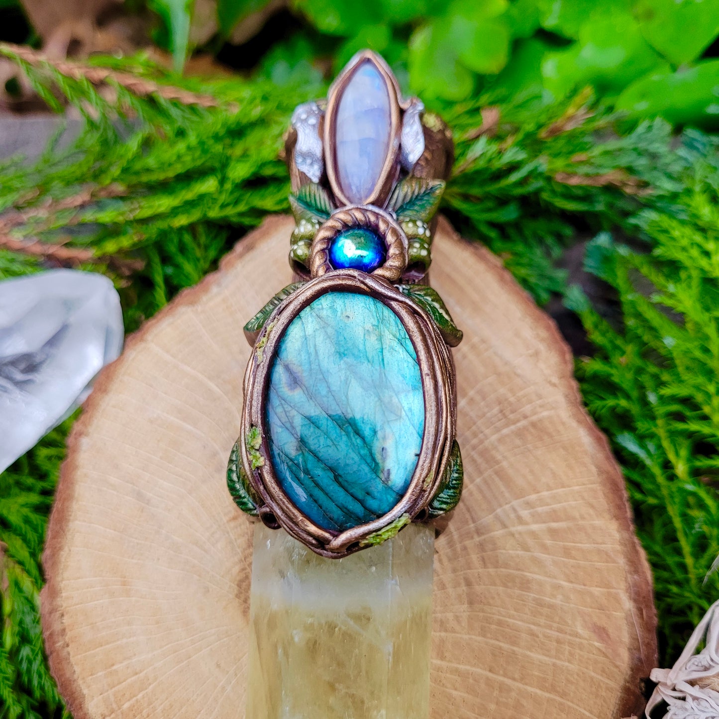 Magickal Crystal Wand ~ Lemon Quartz, Labradorite, Rainbow Moonstone, Rose Aura Quartz