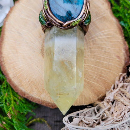 Magickal Crystal Wand ~ Lemon Quartz, Labradorite, Rainbow Moonstone, Rose Aura Quartz