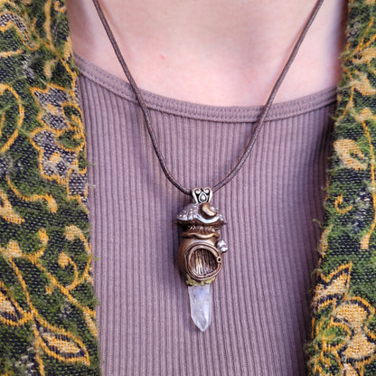 Crystal Moon Mushroom Faery House Pendant ~ Quartz