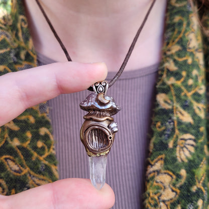 Crystal Moon Mushroom Faery House Pendant ~ Quartz