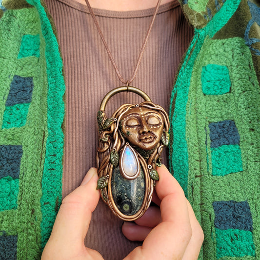 Earth Goddess Talisman ~ Kambaba Jasper and Rainbow Moonstone