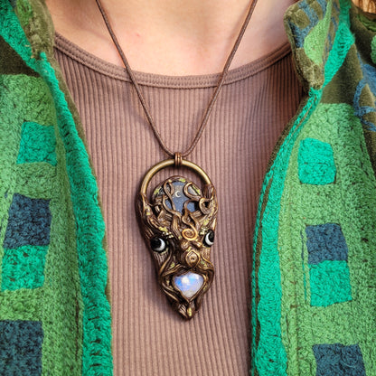 Moonlit Tree Goddess Talisman ~ Rainbow Moonstone
