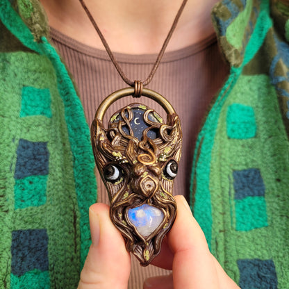 Moonlit Tree Goddess Talisman ~ Rainbow Moonstone