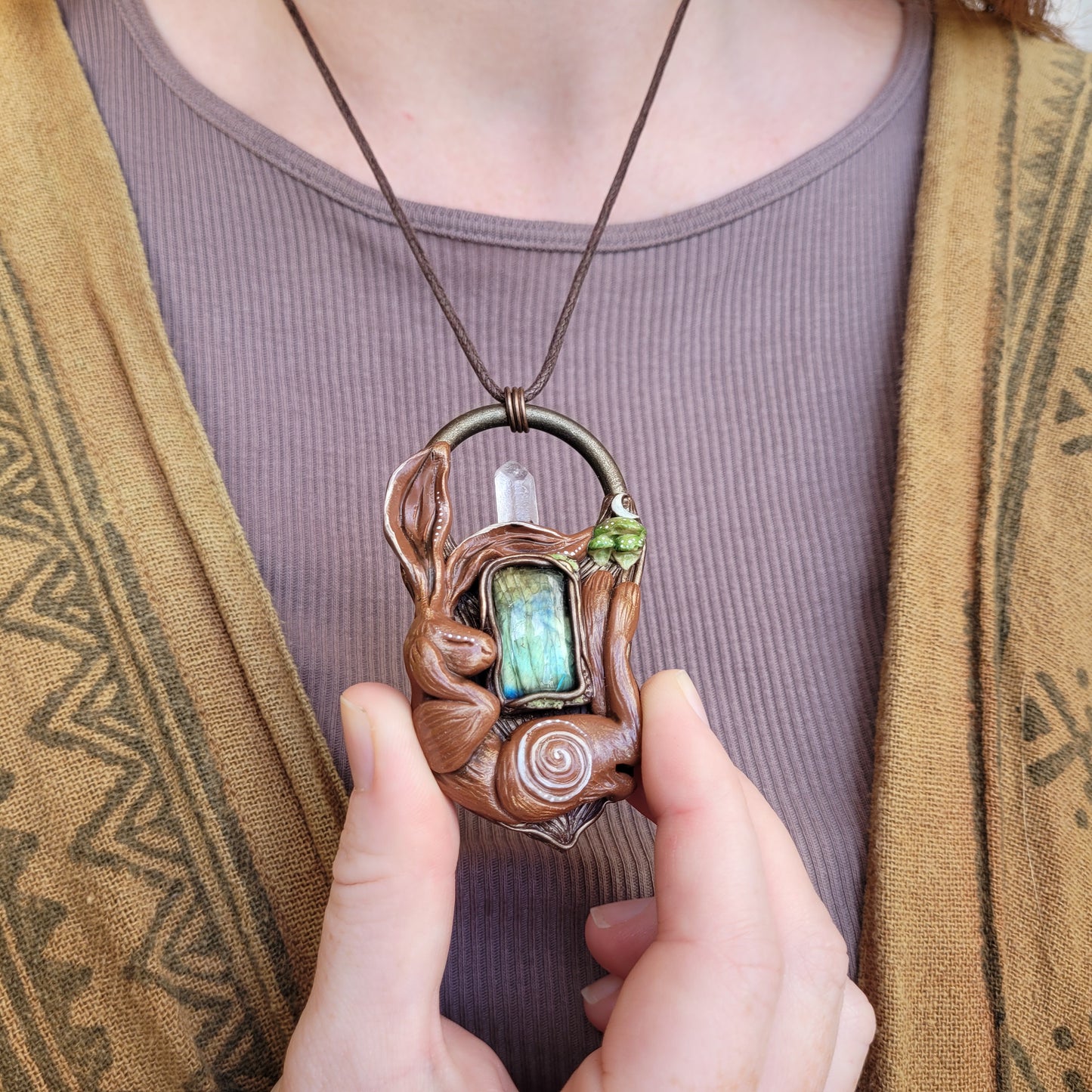 Sleeping Lunar Hare Fungi Talisman ~ Labradorite