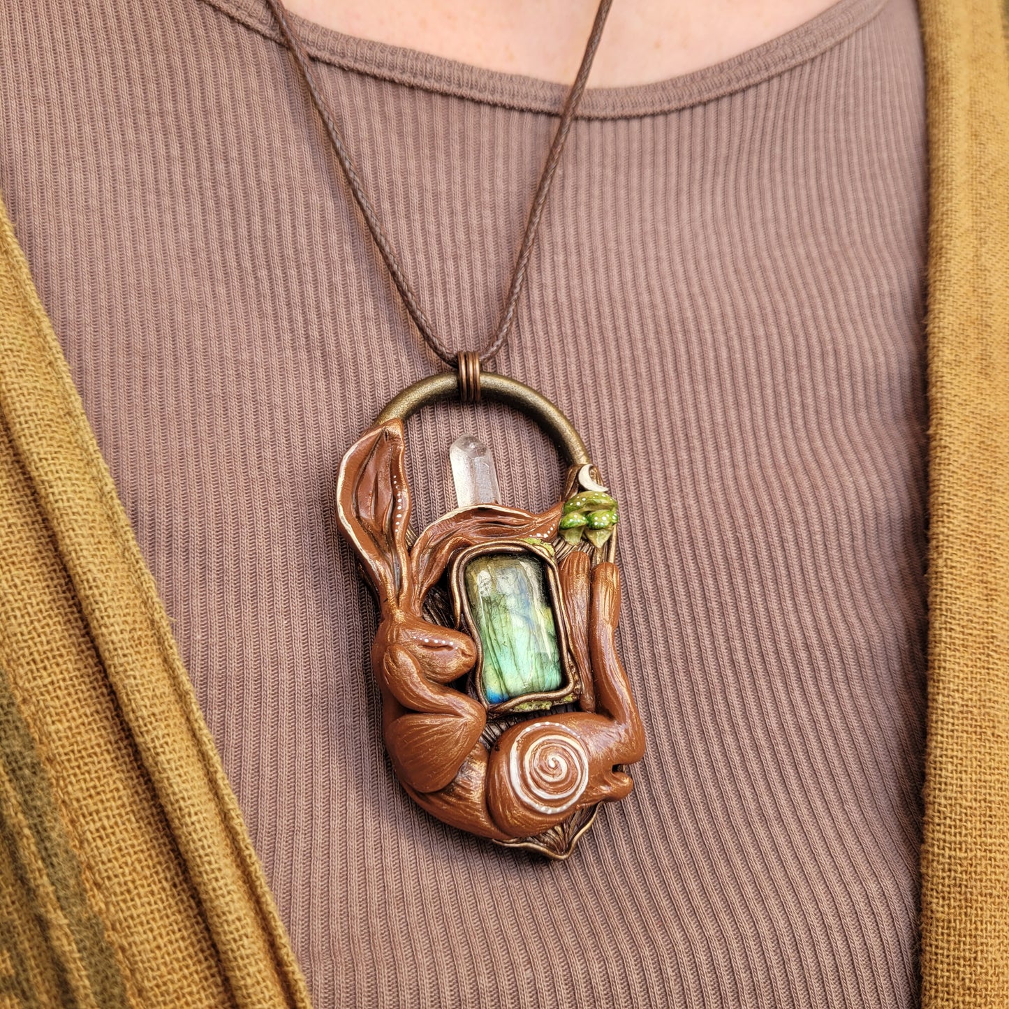 Sleeping Lunar Hare Fungi Talisman ~ Labradorite