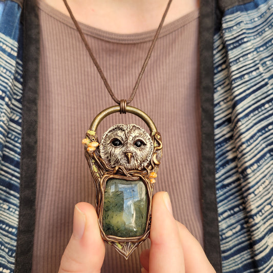 Wise Tawny Owl Talisman ~ Prehnite