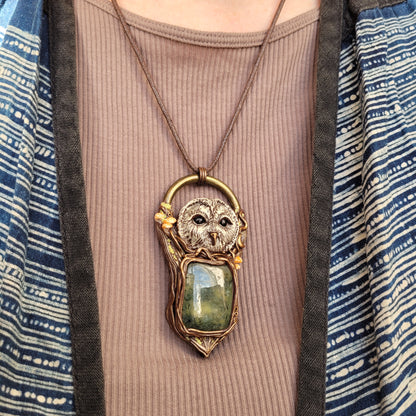 Wise Tawny Owl Talisman ~ Prehnite