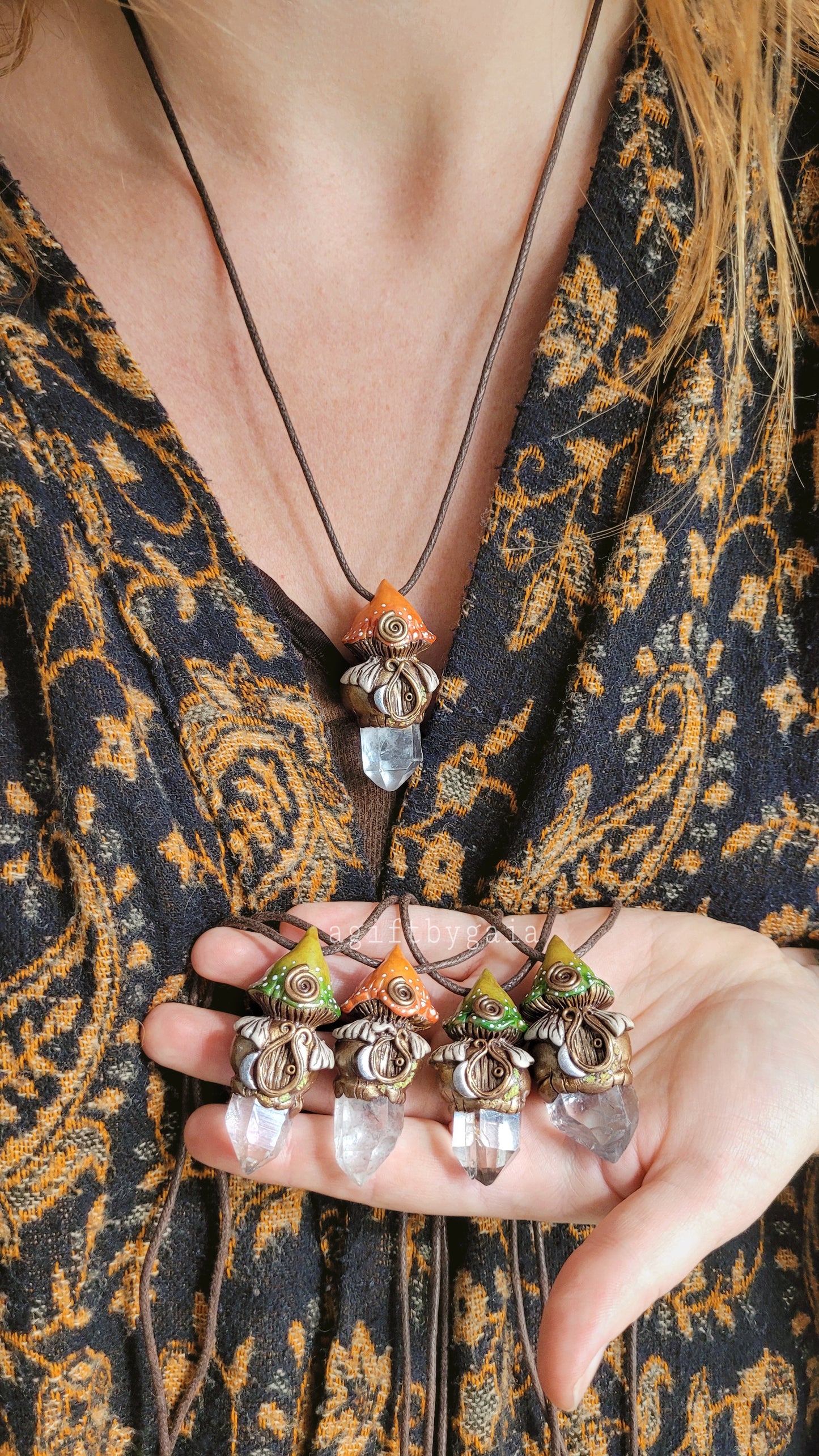 Earthy Spiral Faery House Mushroom with Clear Quartz