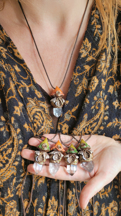 Earthy Spiral Faery House Mushroom with Clear Quartz
