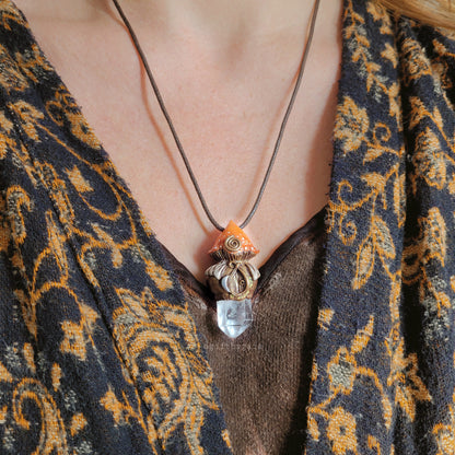 Firey Spiral Faery House Mushroom with Clear Quartz