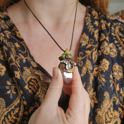 Earthy Spiral Faery House Mushroom with Clear Quartz