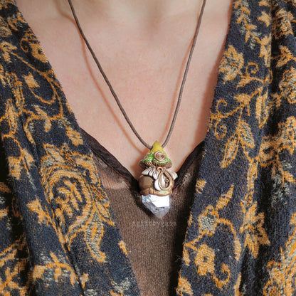 Earthy Spiral Faery House Mushroom with Clear Quartz