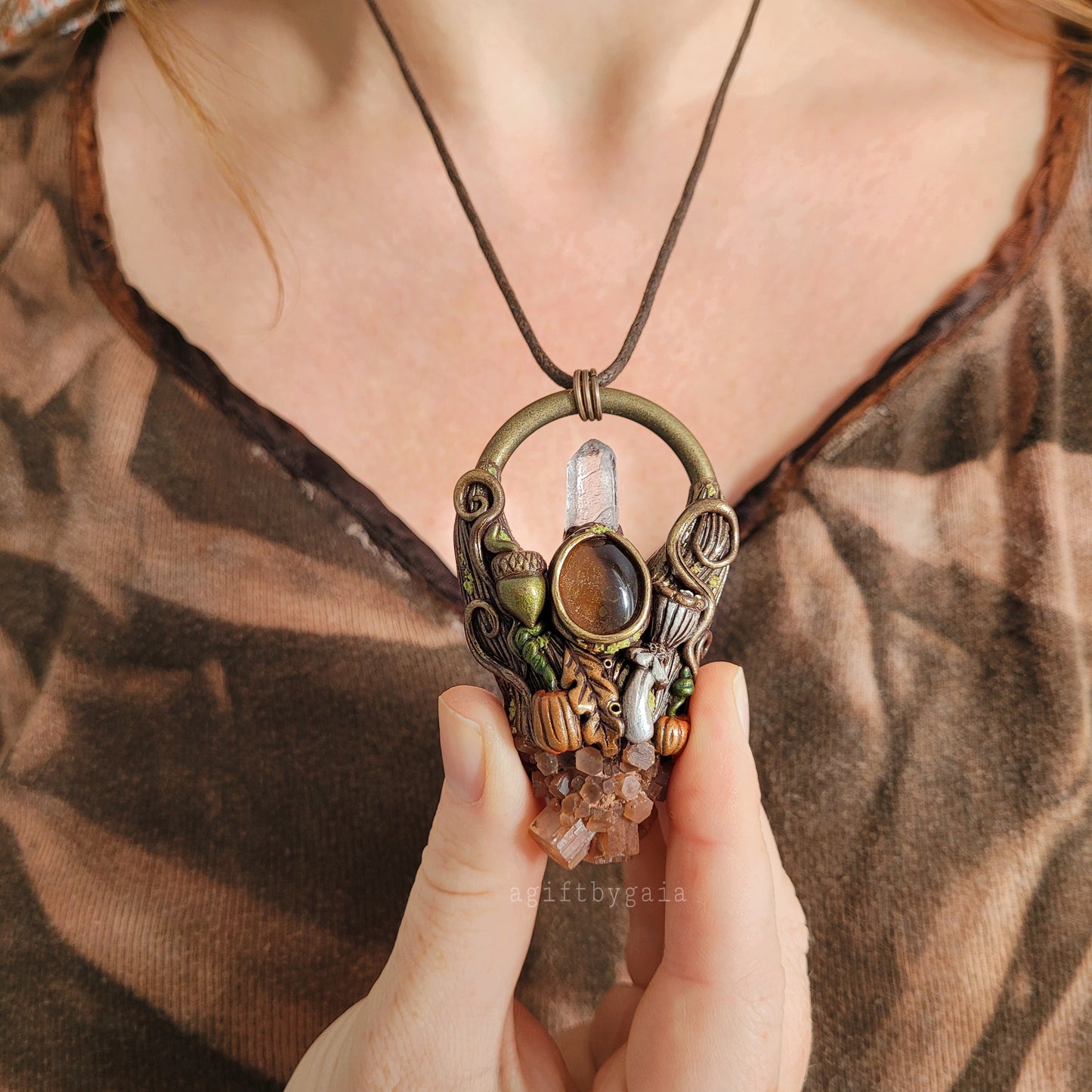 Fall Forest Talisman ~ Aragonite, Natural Citrine and Clear Quartz