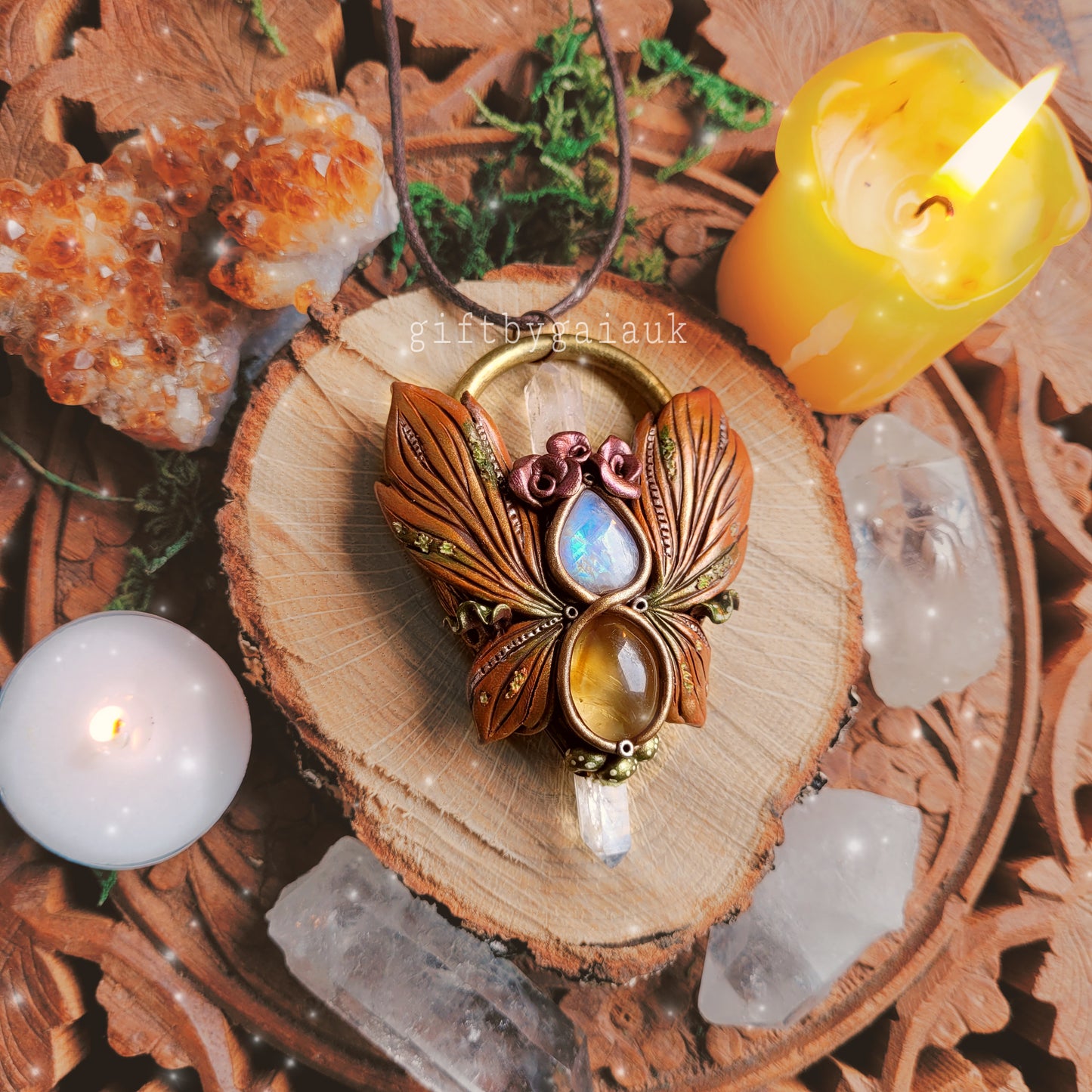 Sun Faery Talisman ~ Rainbow Moonstone & Citrine