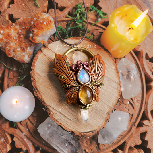 Sun Faery Talisman ~ Rainbow Moonstone & Citrine