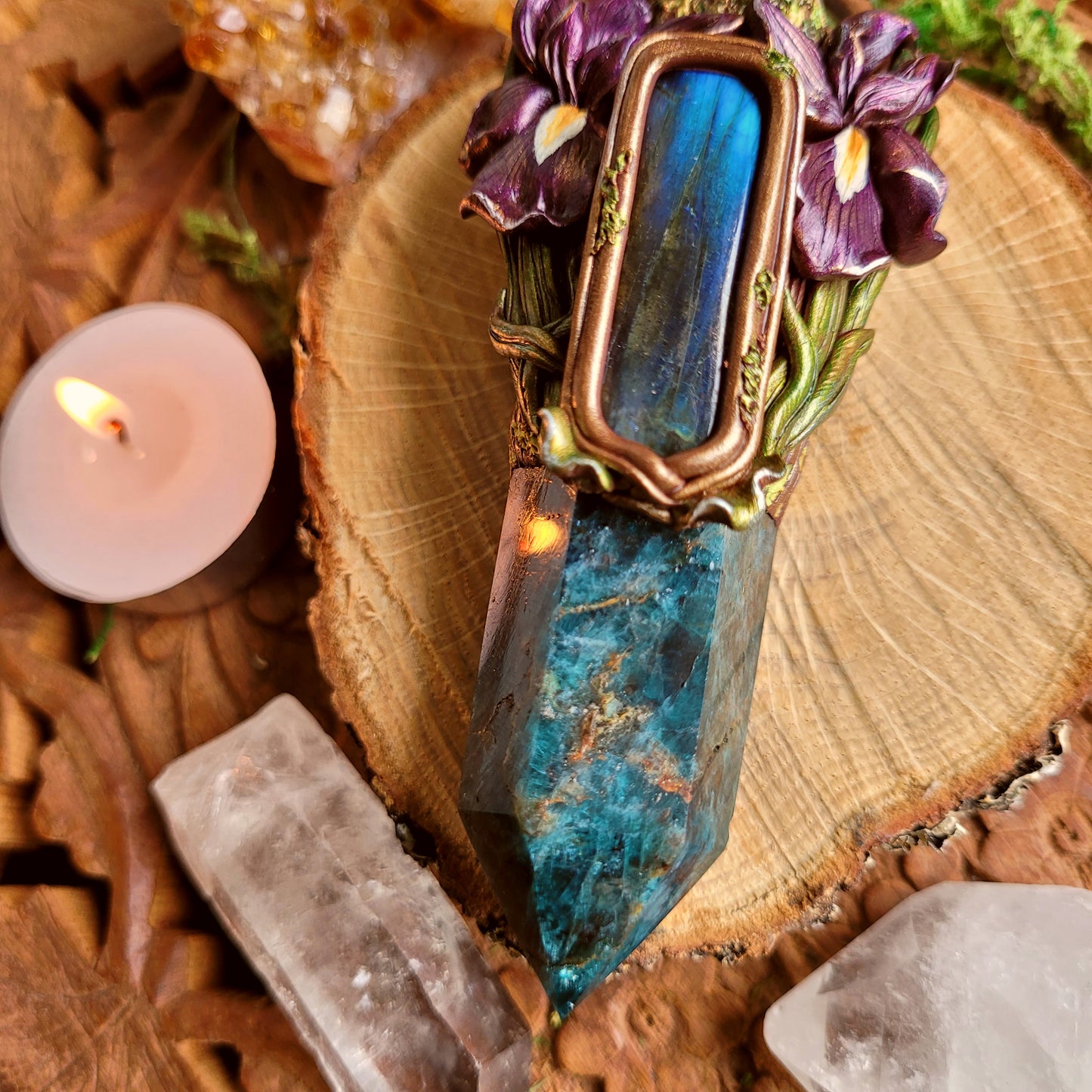 Wild Iris Talisman ~ Blue Apatite, Labradorite & Aura Rose Quartz