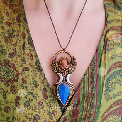 Triple Goddess Talisman ~ Sunstone & Labradorite