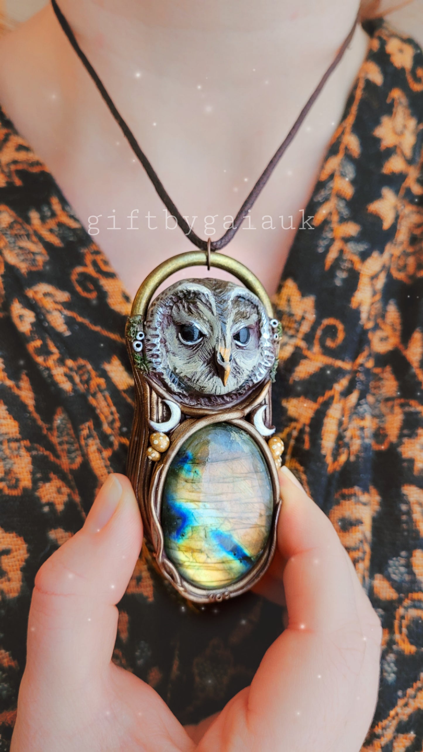 Tawny Owl Talisman ~ Golden Labradorite