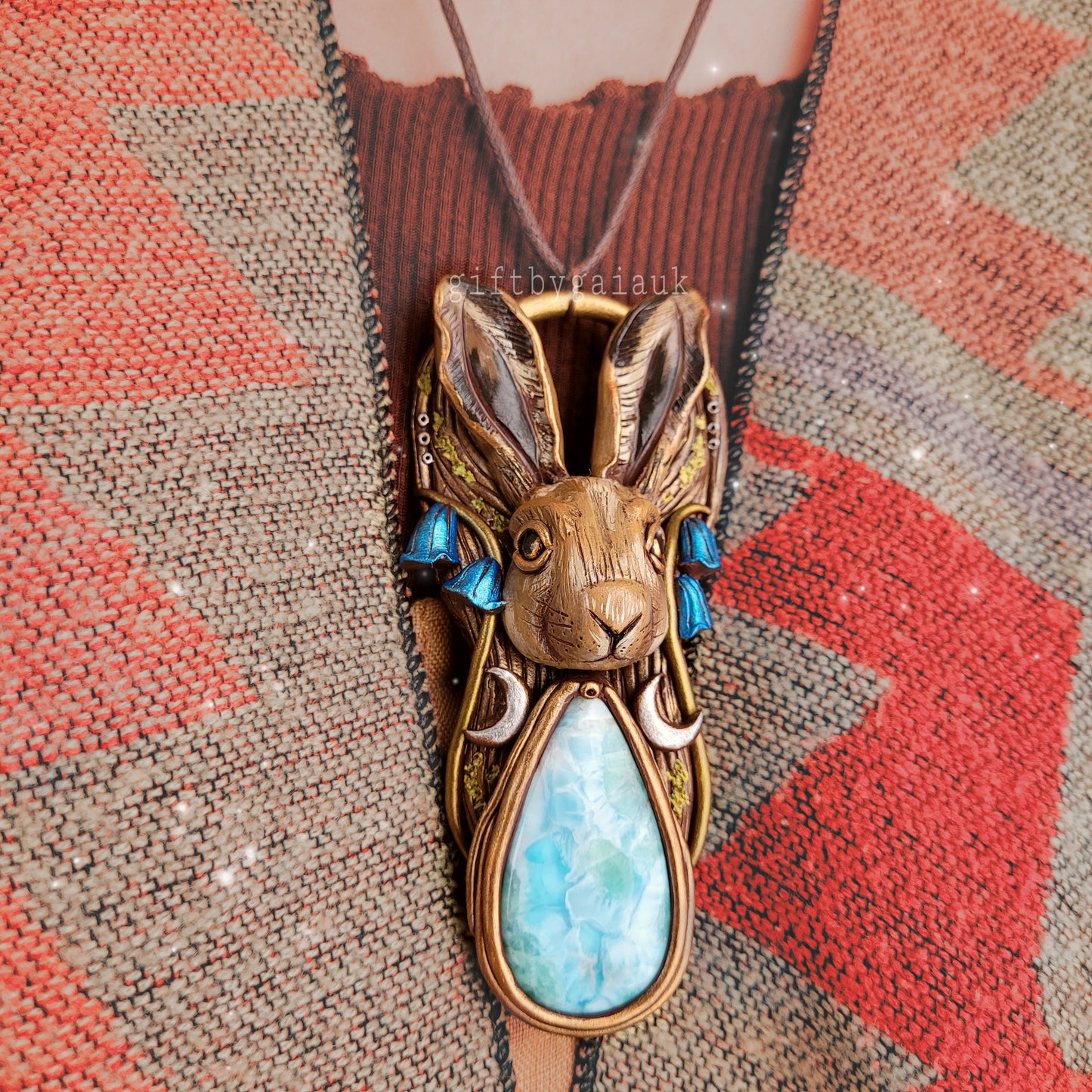 Lunar Hare in the Bluebells Talisman ~ Larimar